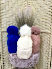 Pom Pom cable knit hat