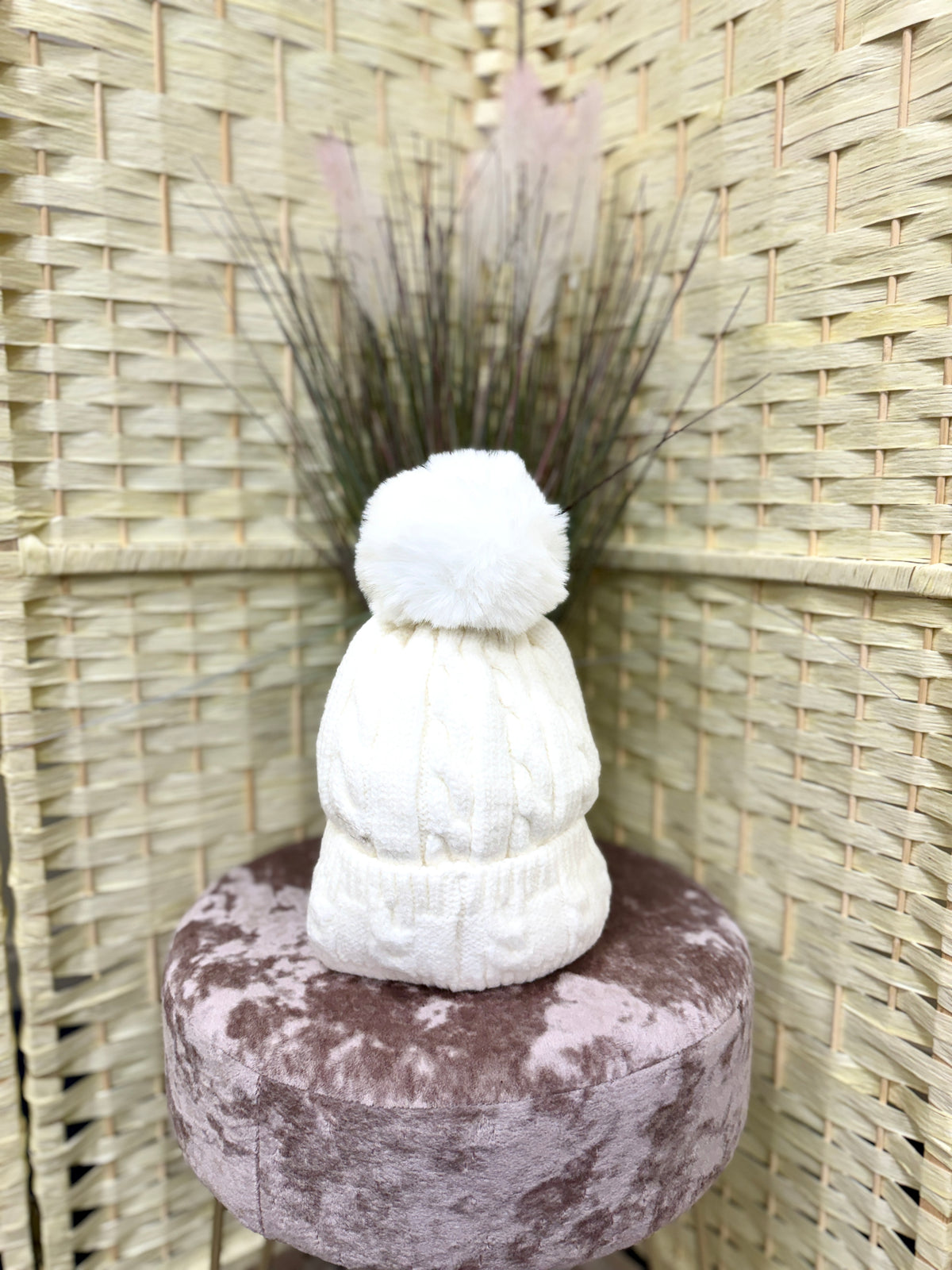 Pom Pom cable knit hat