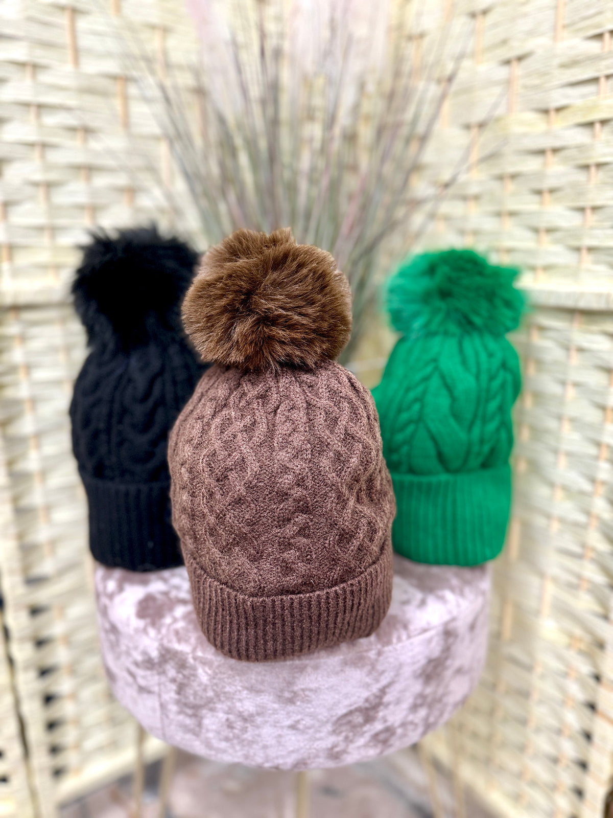 Pom Pom cable knit hat