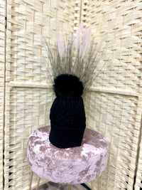 Pom Pom cable knit hat