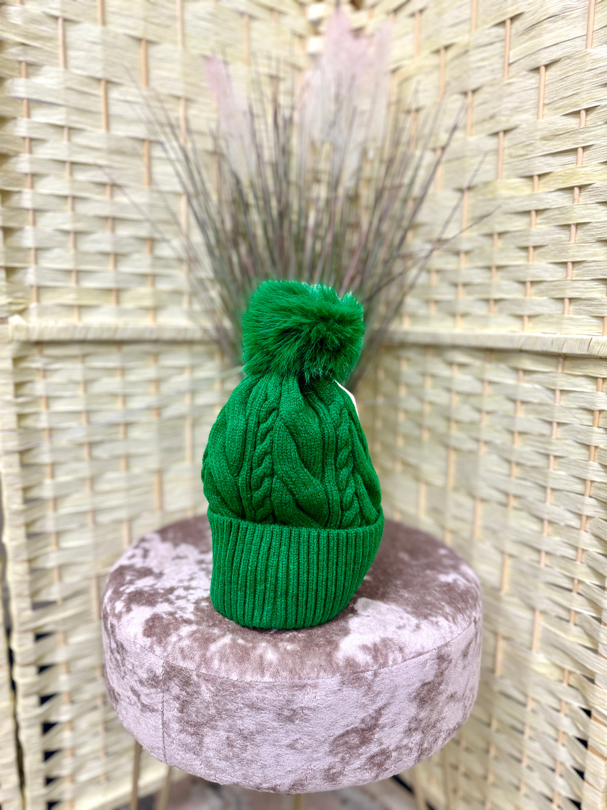 Pom Pom cable knit hat