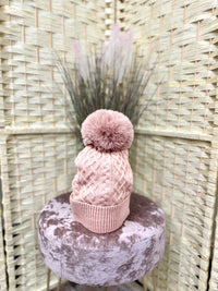 Pom Pom cable knit hat